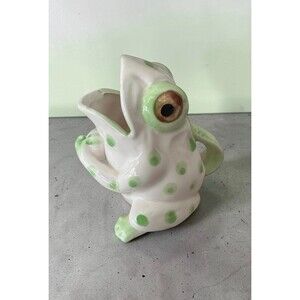 Vintage Ceramic Frog Pitcher Creamer - Hand-Painted Polka Dot Toad Bud Vase - 4"